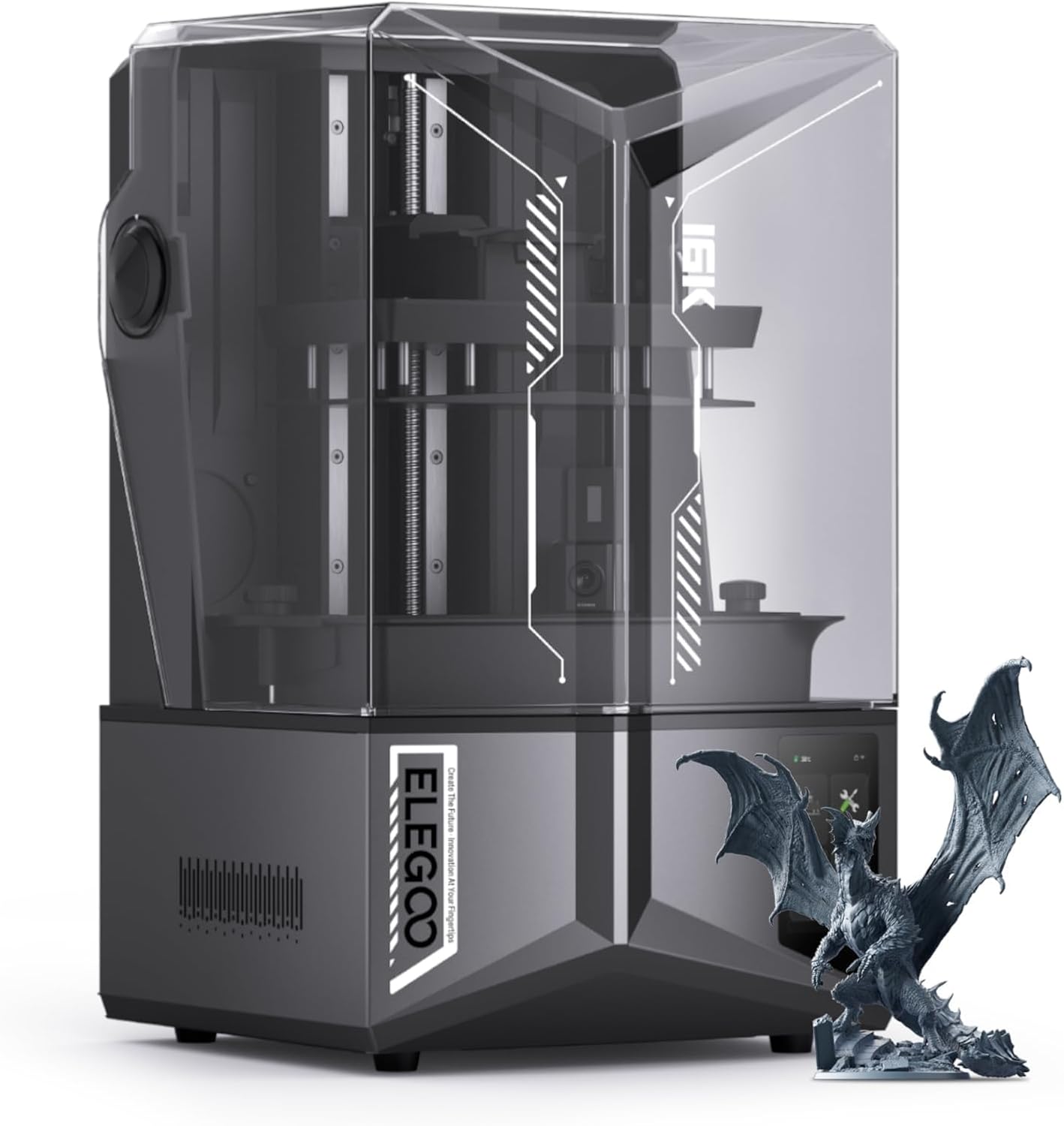 ELEGOO Saturn 4 Ultra 16K resin 3D printer with a finished dragon model